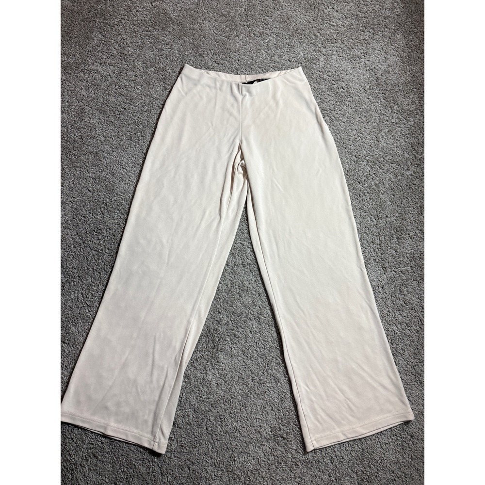 Vintage Moda International Cream Beige Wide Leg Pants XS Rayon Blend Flat Front